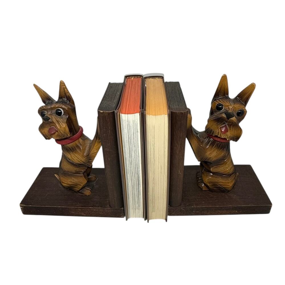 Hand-Carved Mid-Century Scottish Terrier Bookends – Vintage Whimsy